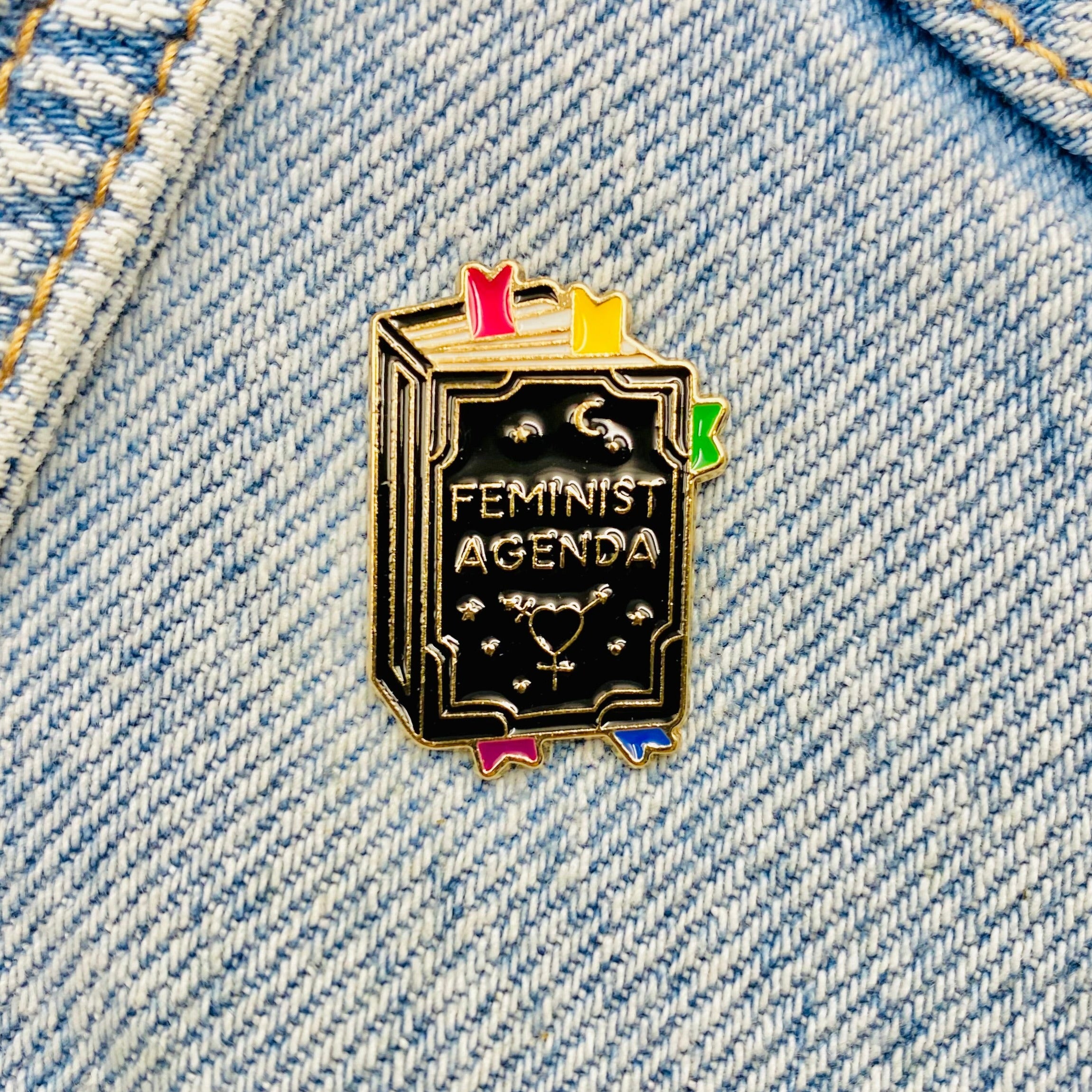 Saying Feminism Agenda book Enamel Pin