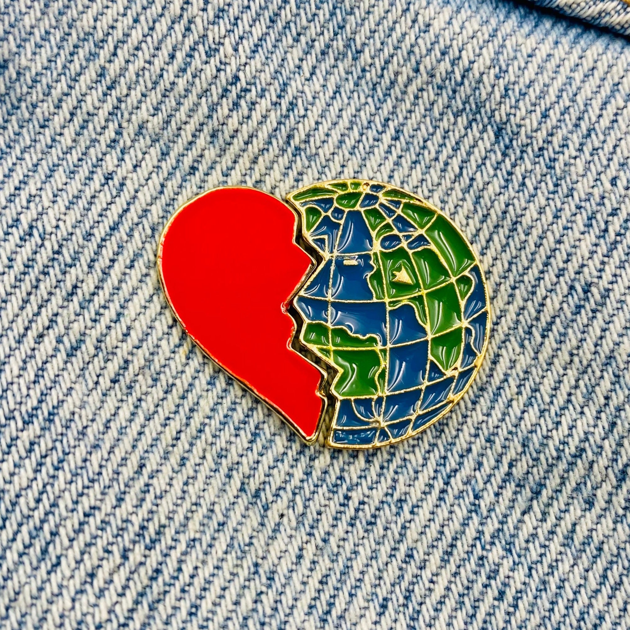 Heart with earth Enamel Pin