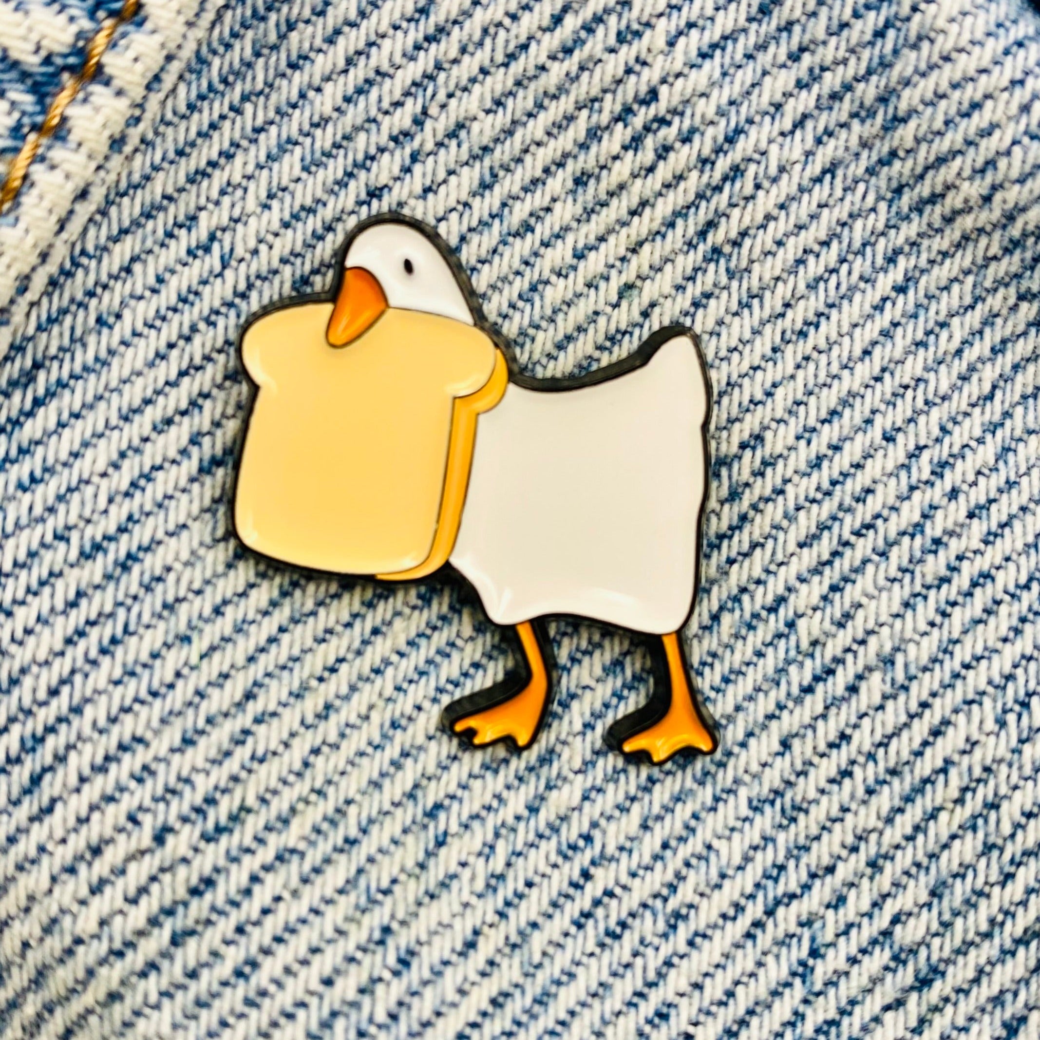 Funny goose with toast Enamel Pin