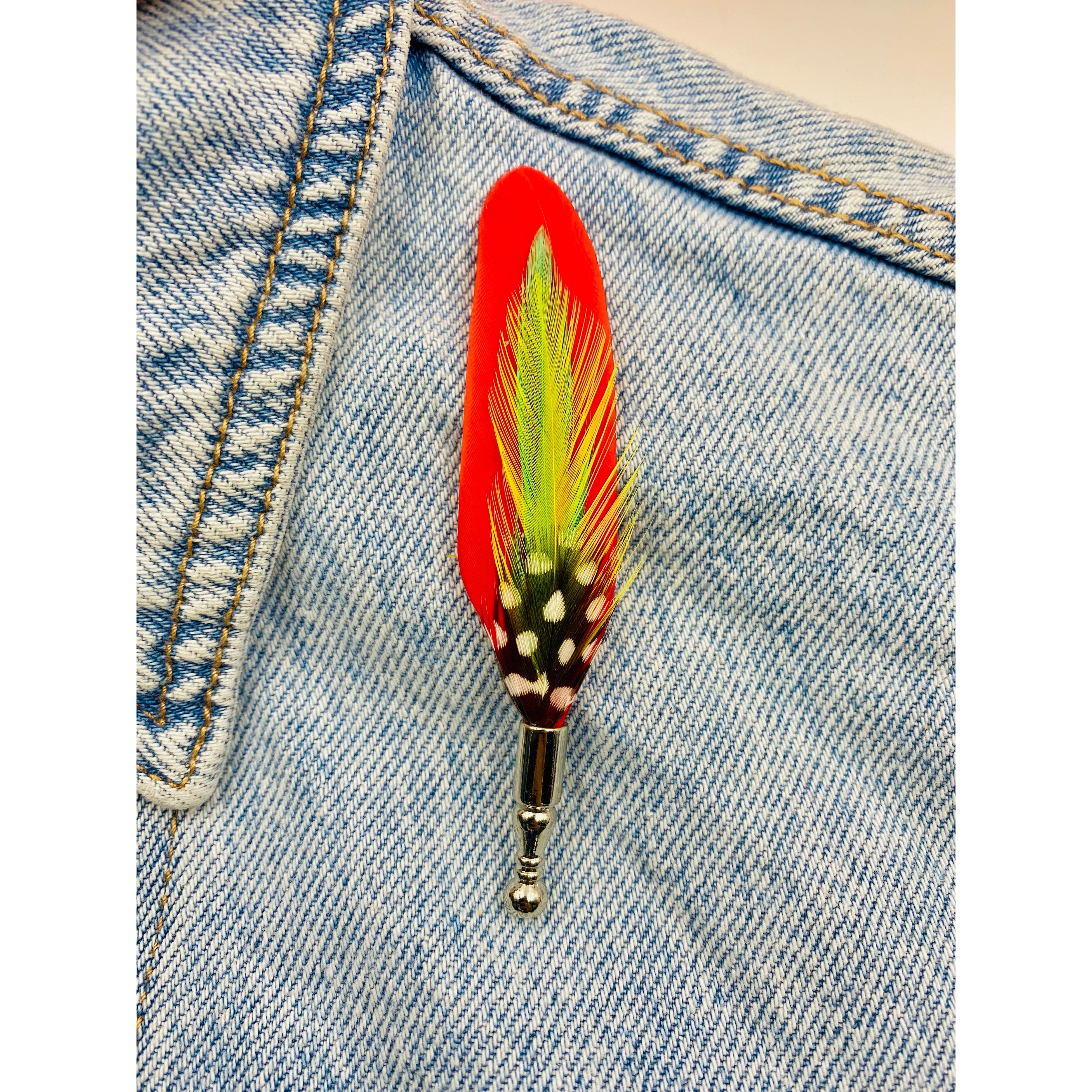 Red Peacock Feather Pin