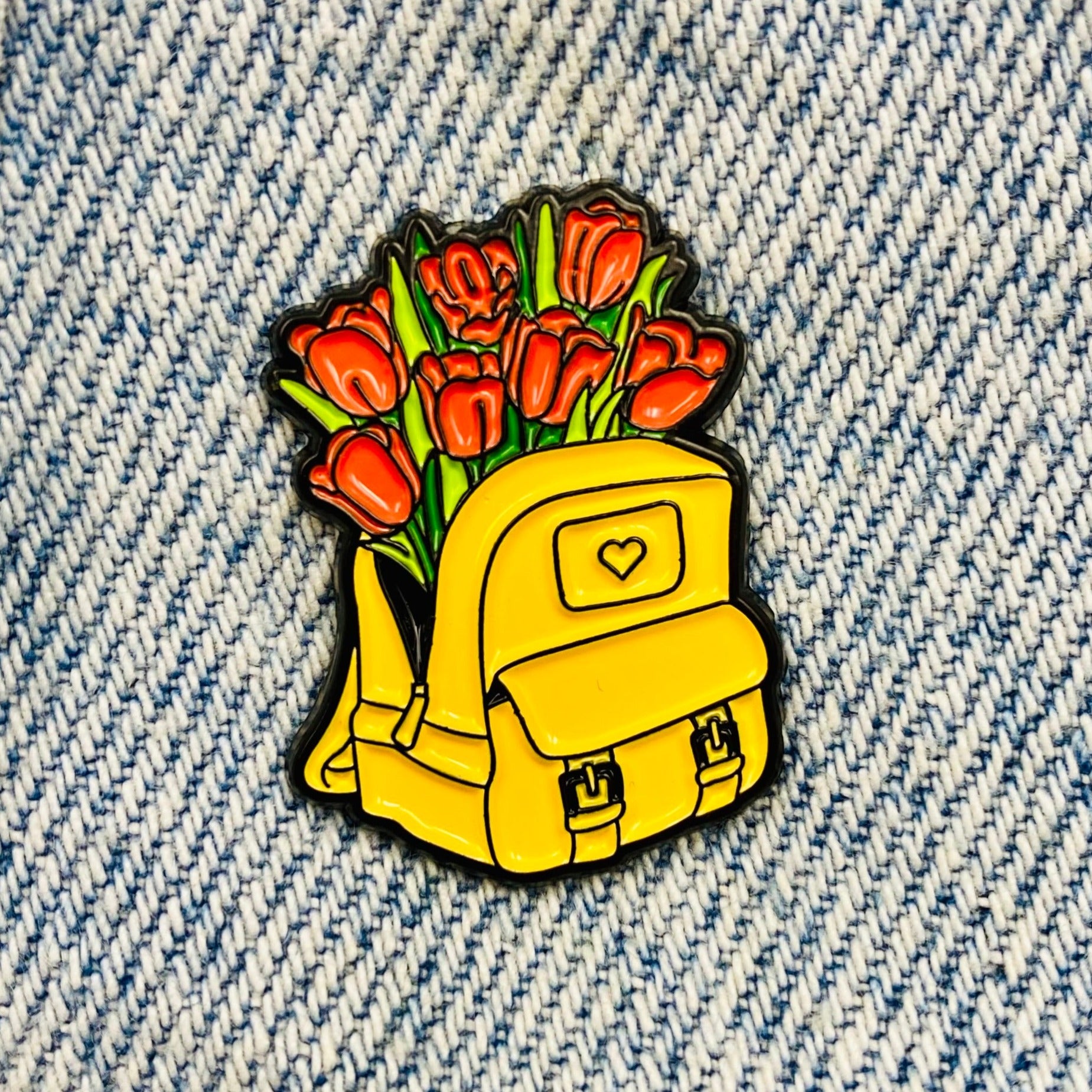 Backpack with flowers Enamel Pin