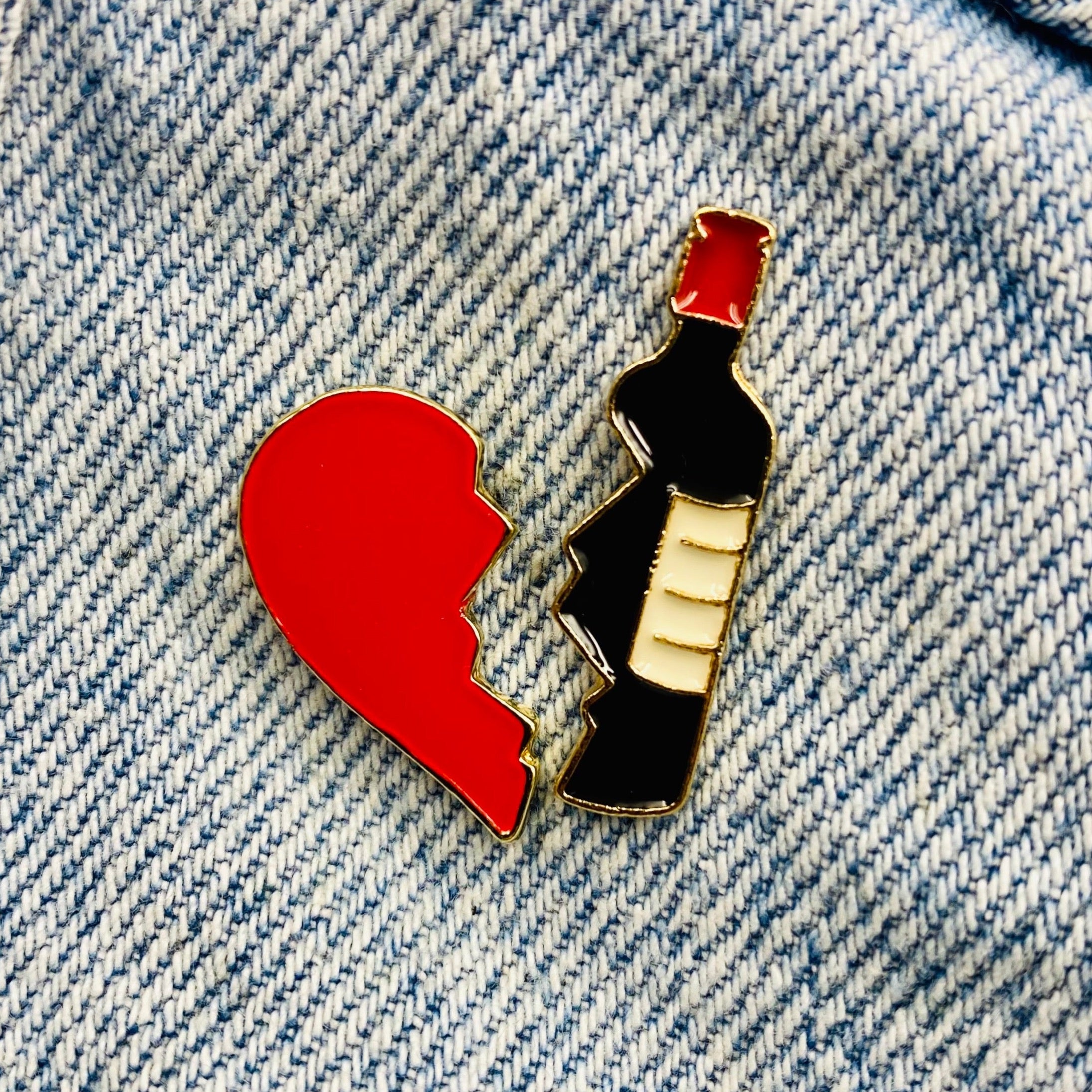 Heart with Wine bottle Enamel Pin