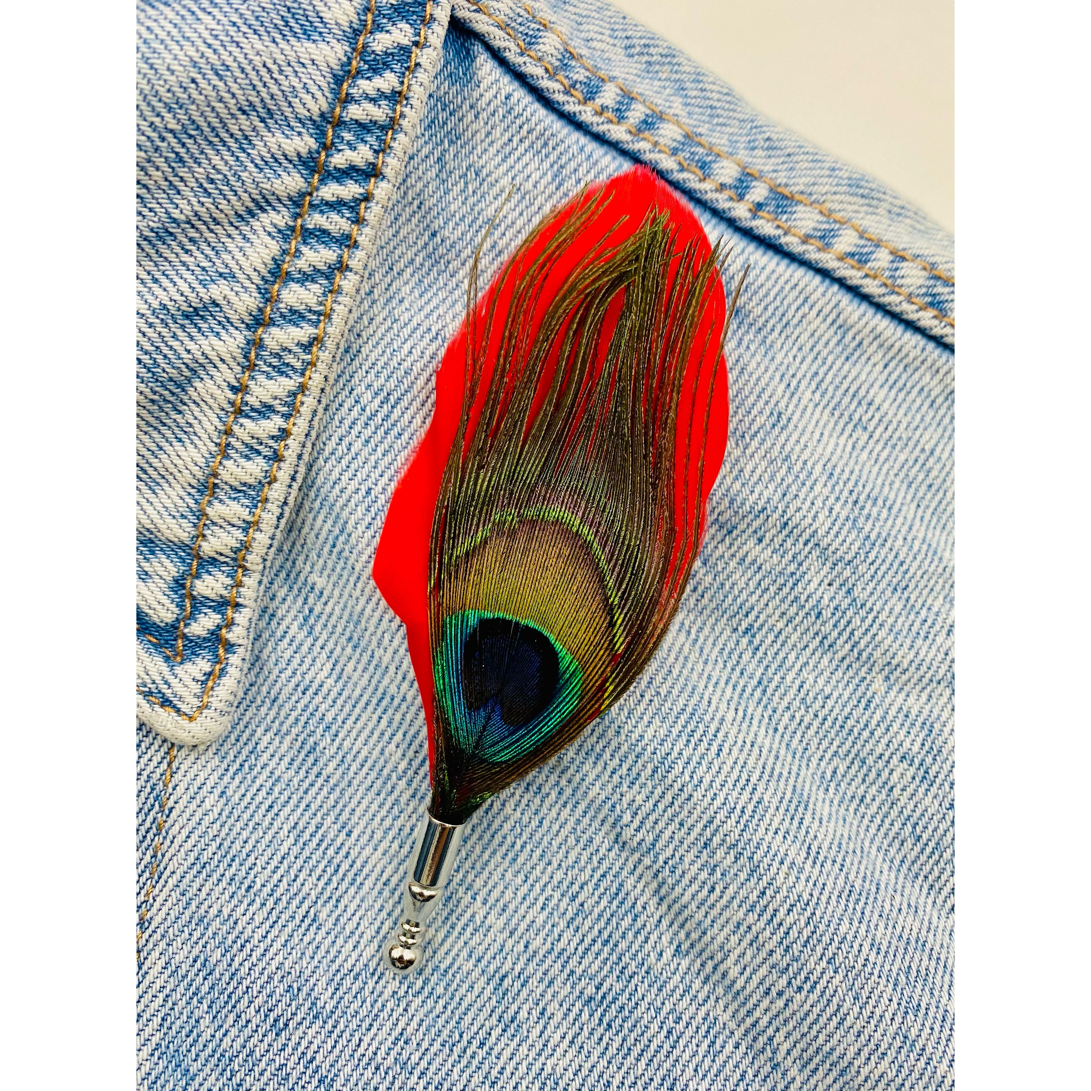 Red Peacock Feather Pin