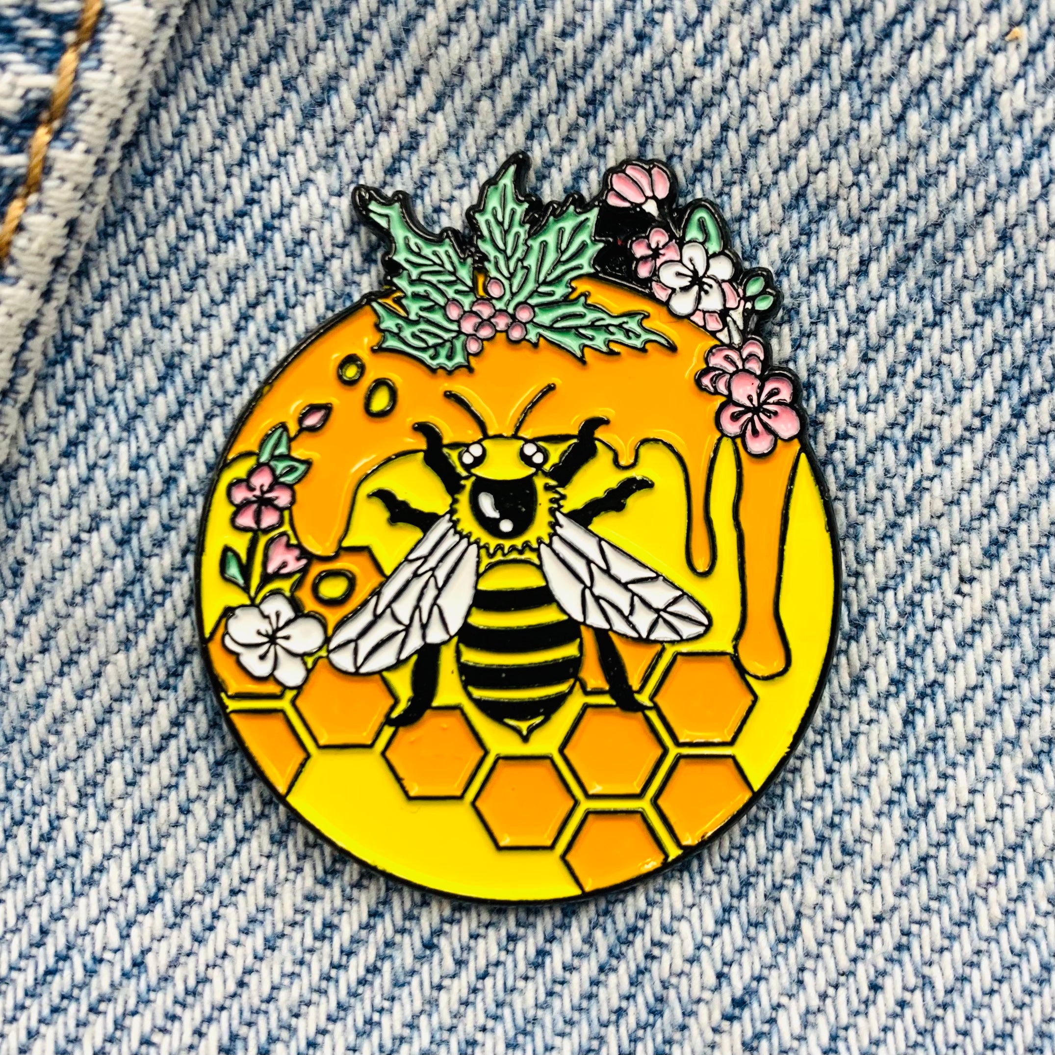 Bee with flowers Enamel Pin