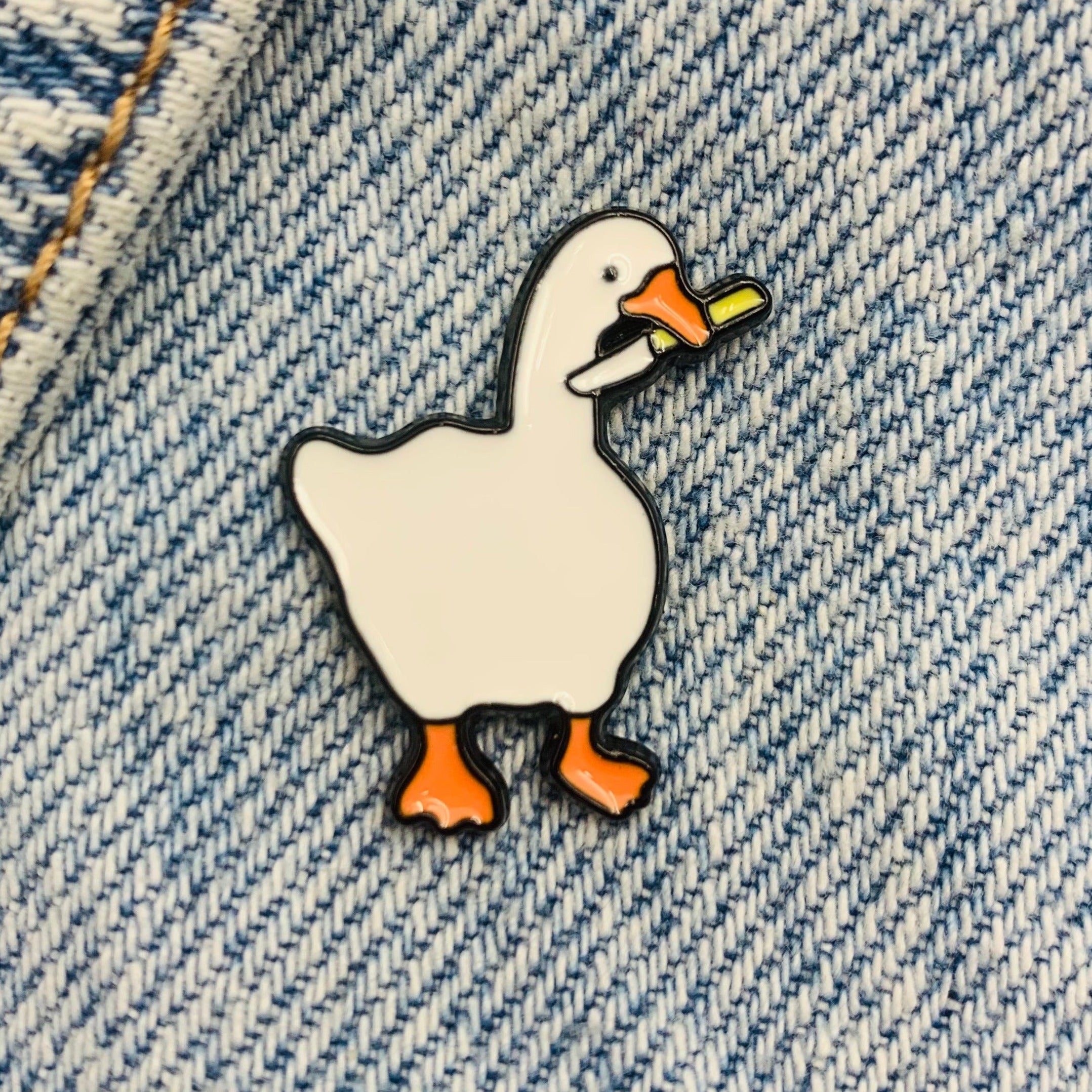 Funny Goose with Knife Enamel Pin