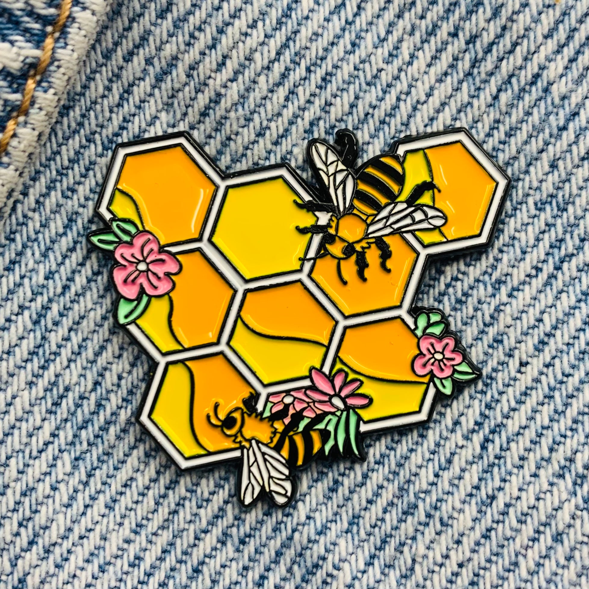 Bee with flowers Enamel Pin