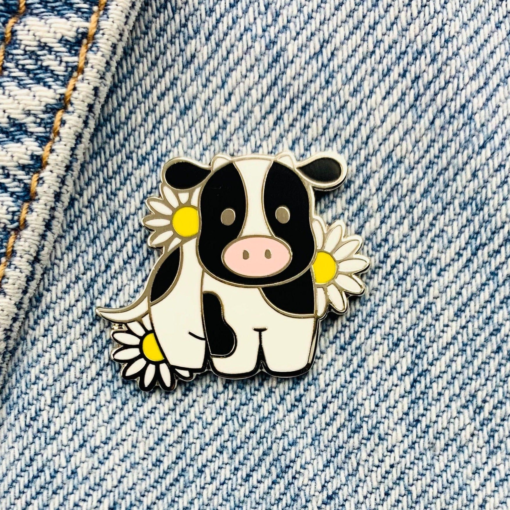 Cute cow with flowers Enamel Pin