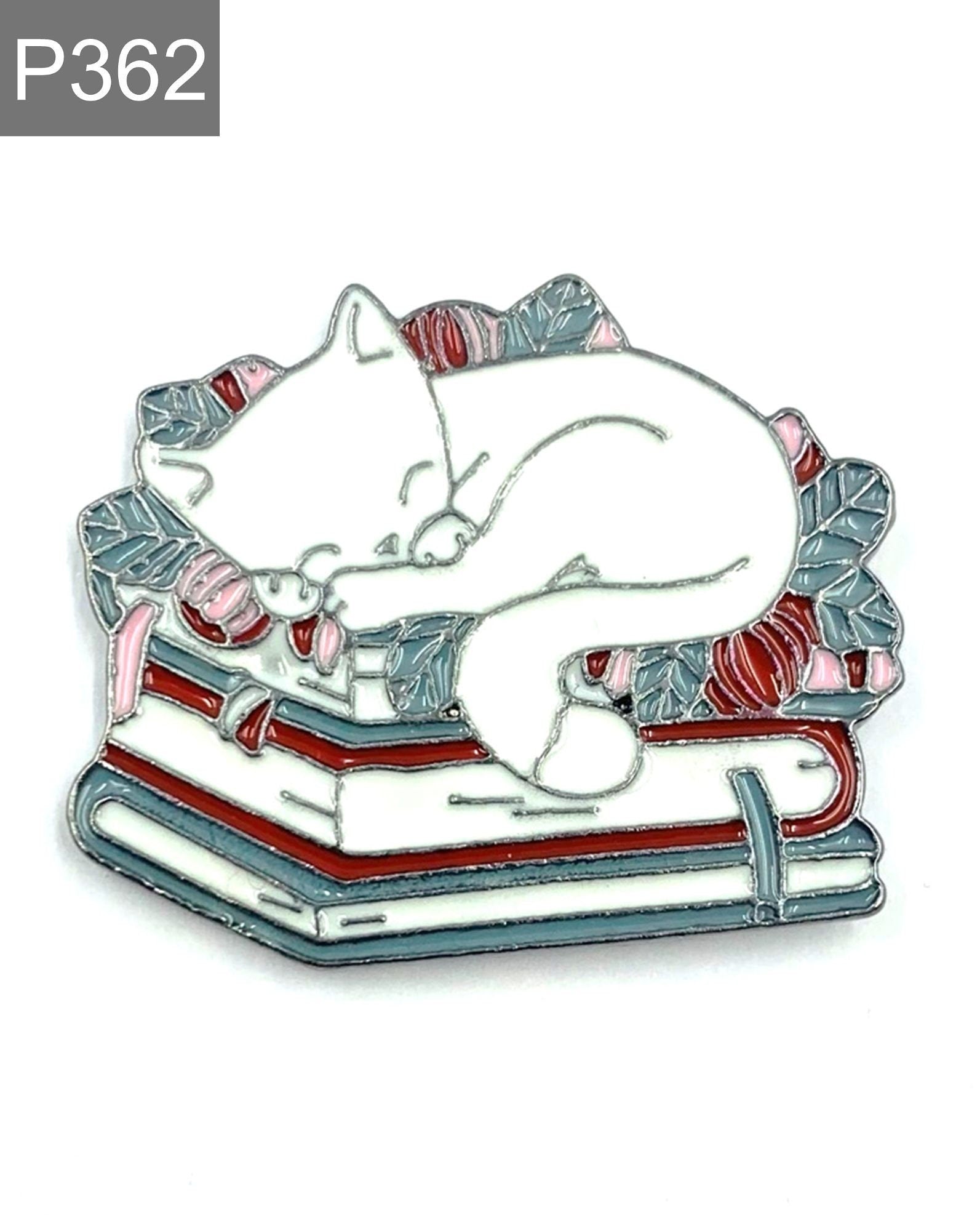 Cute cat with books Enamel Pin