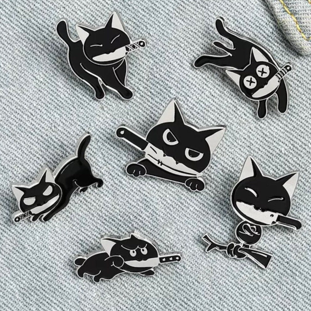 Cat with knife Enamel Pin