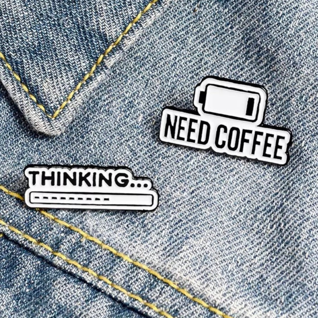 Thinking… Need Coffee Enamel Pin