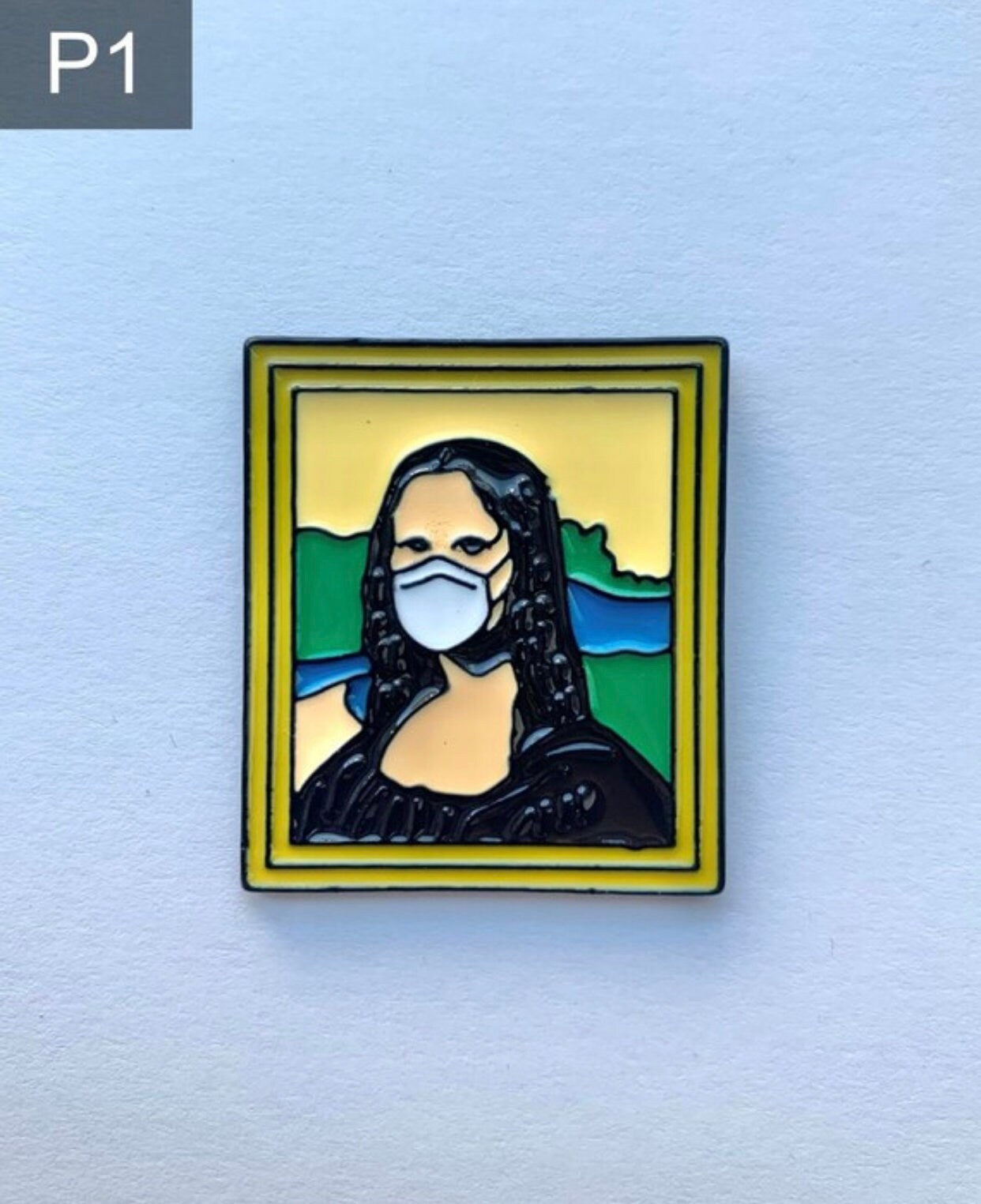 Mona Lisa with mask Enamel Pin