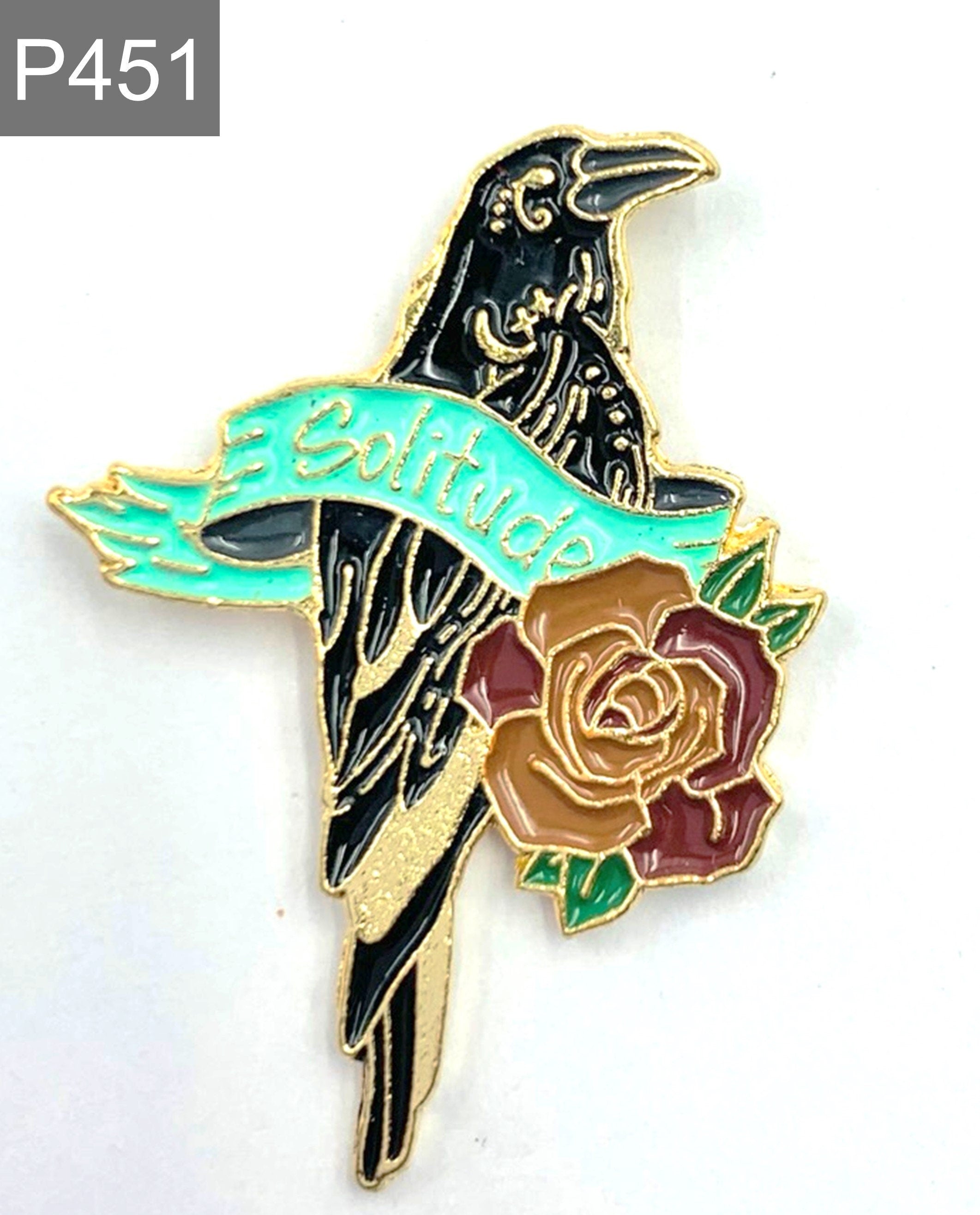 Rabe mit Rosen Emaille Pin