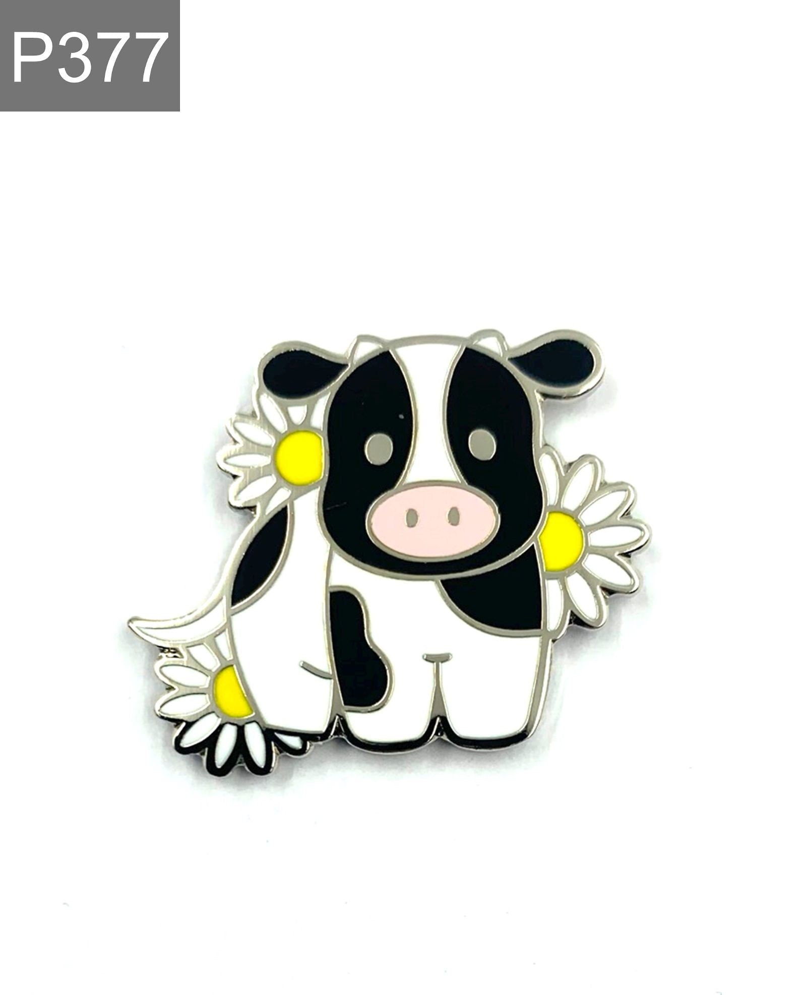 Cute cow with flowers Enamel Pin