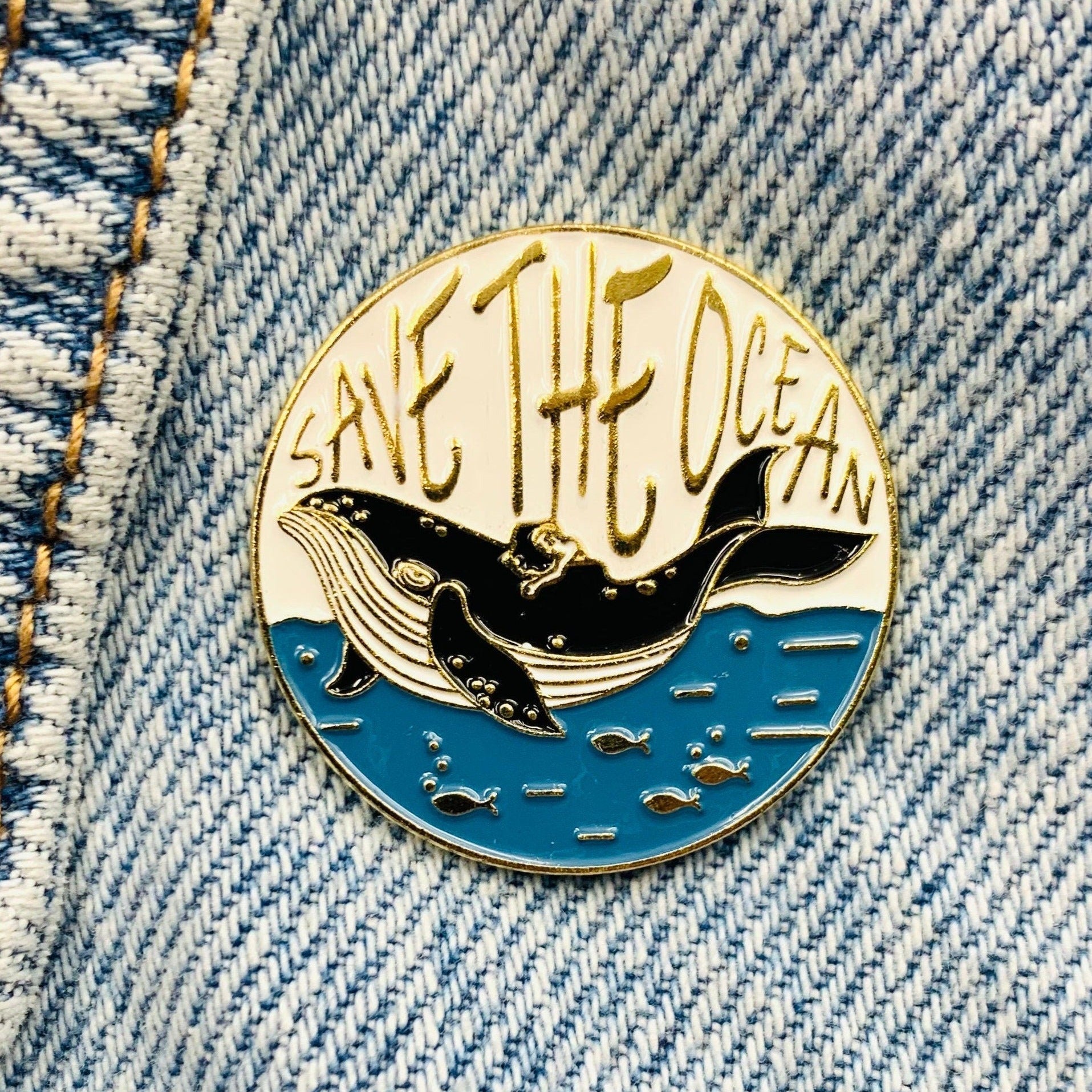 Saying "save the ocean" Enamel Pin