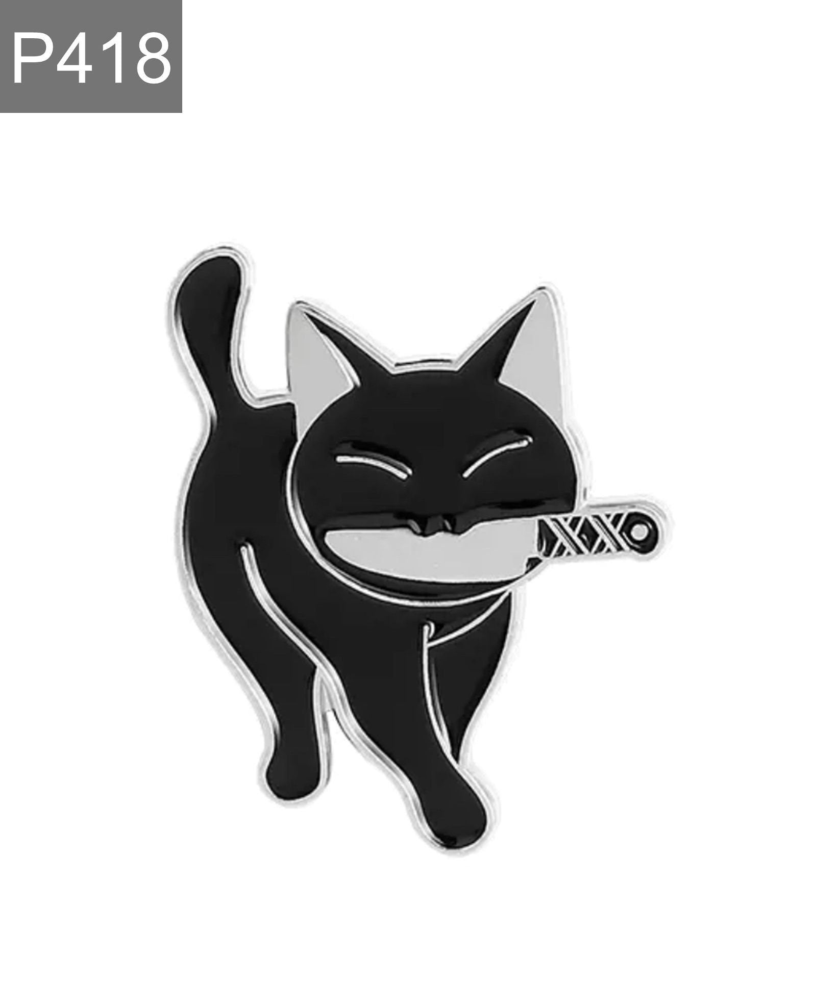 Cat with knife Enamel Pin