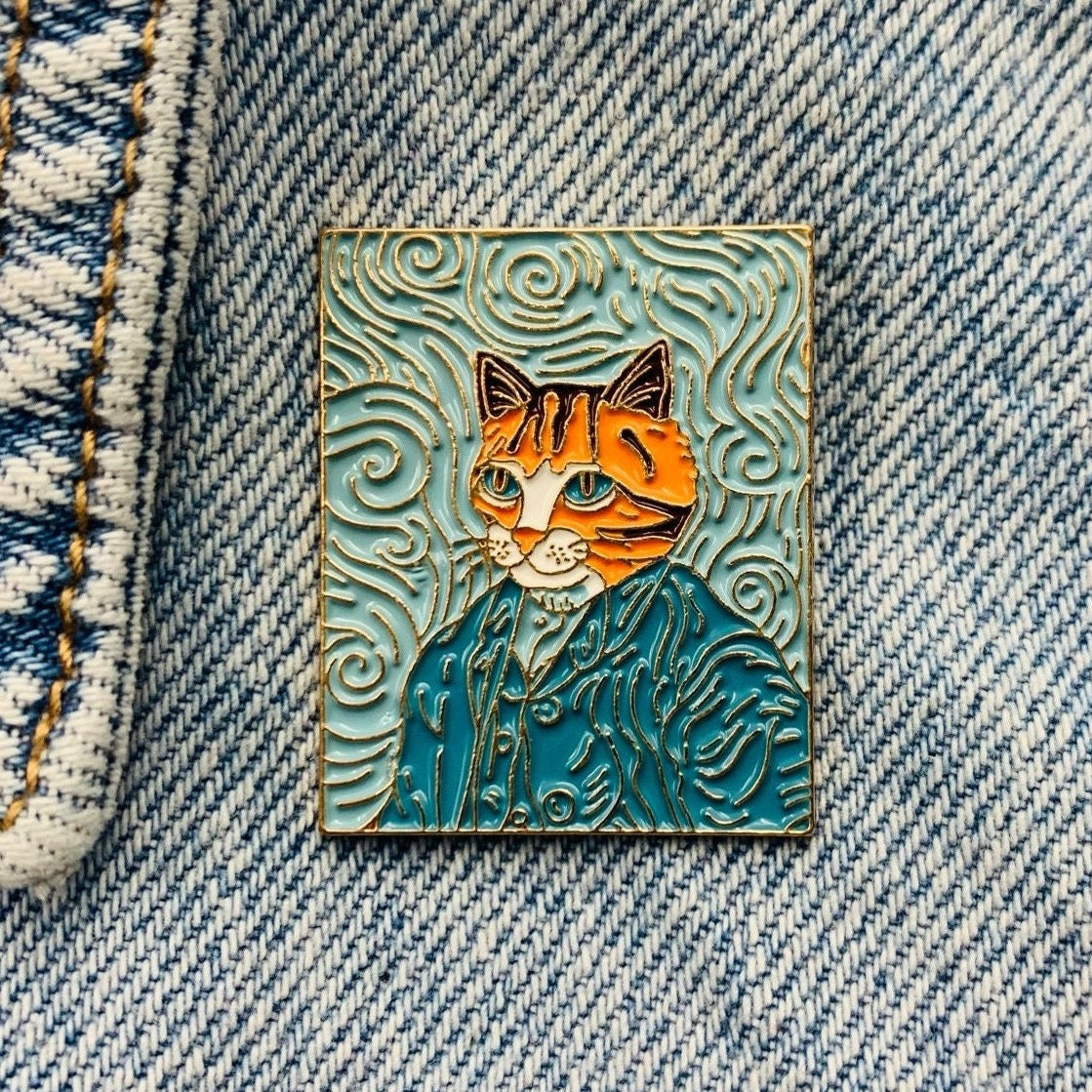 Gemälde Katze Van Gogh Emaille Pin