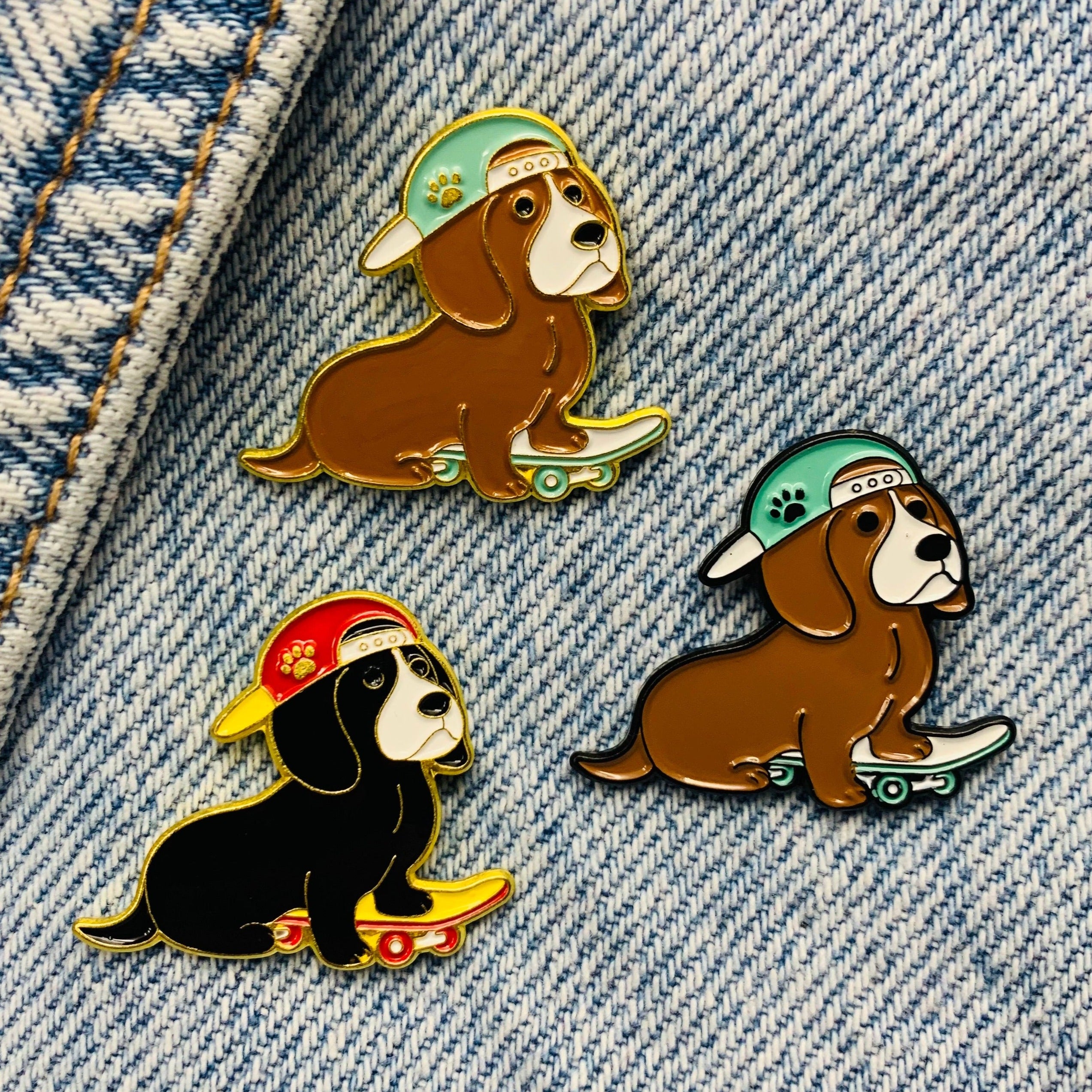 Dogs with cap and skateboard Enamel Pin