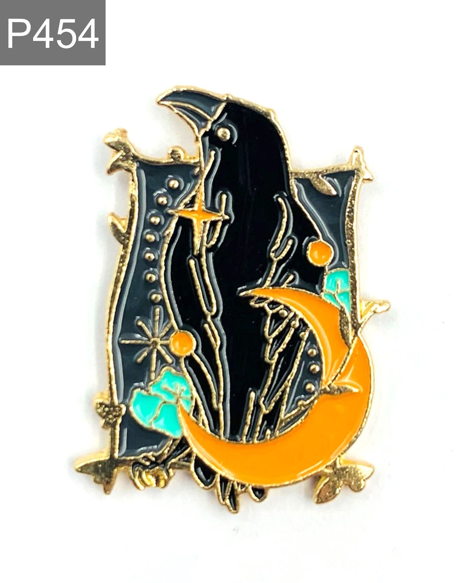 Raven with moon Enamel Pin