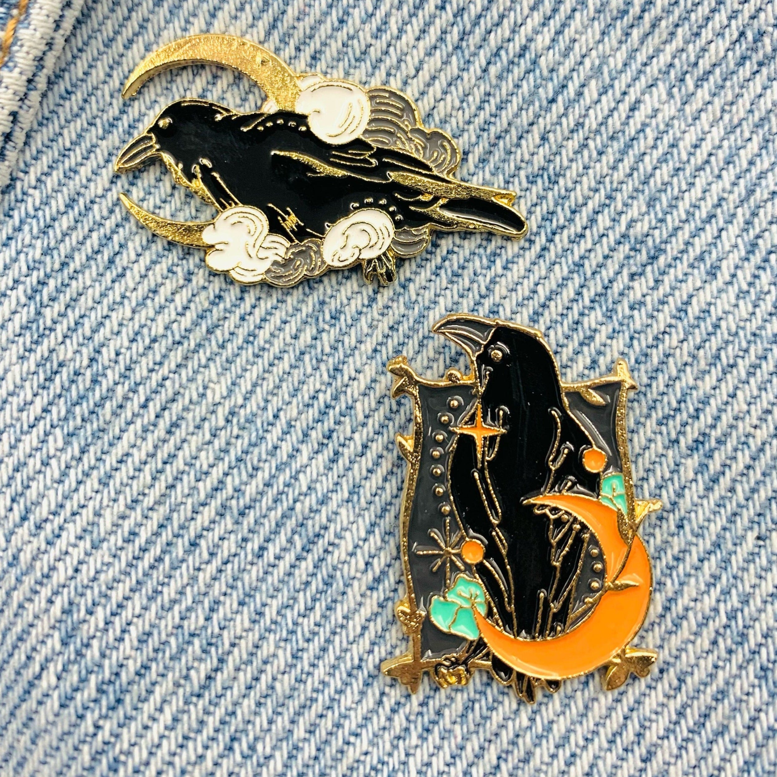 Raven with moon Enamel Pin