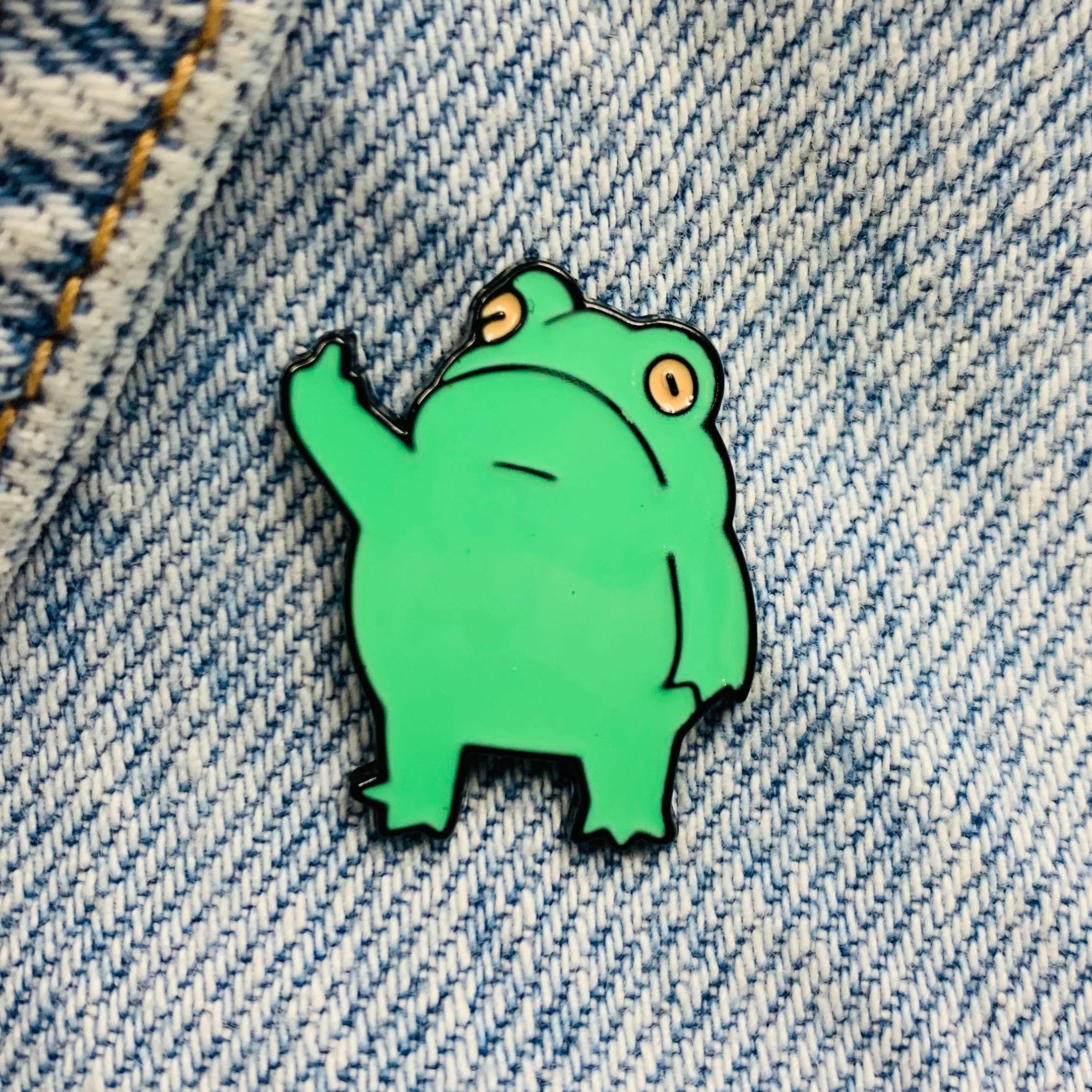 Frog shows middle finger Enamel Pin