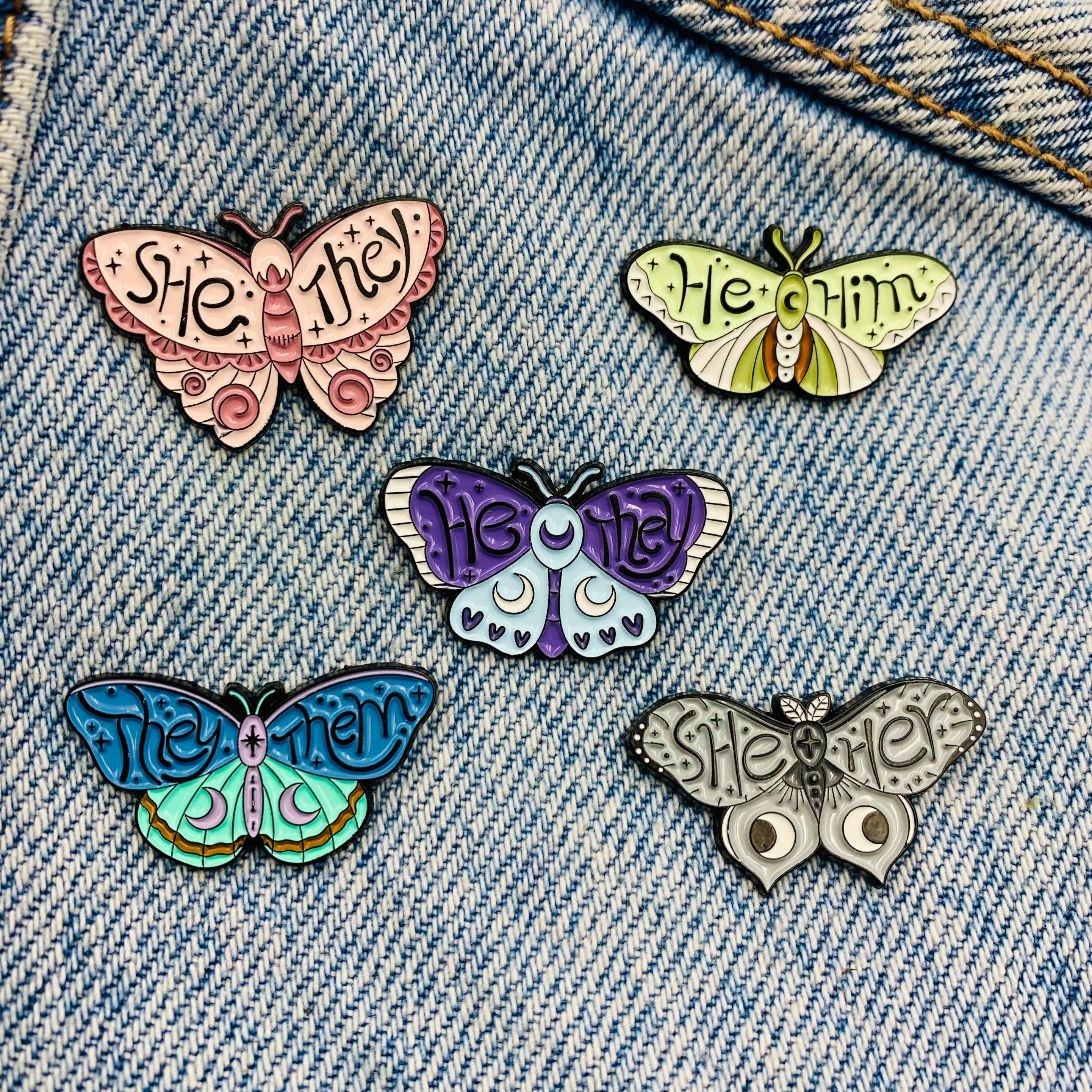 Pronoun Butterfly Emaille Pins